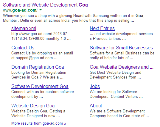Website of Goa Web Design Company in Google